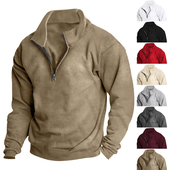 Herren stylischer Fleece-Pullover mit hohem Stehkragen und Reißverschluss Aliams