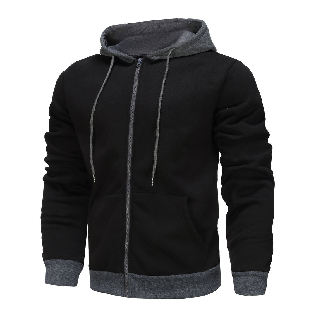 Herren Zip-Hoodie mit Kontrastfarbe und Kängurutasche Aliams
