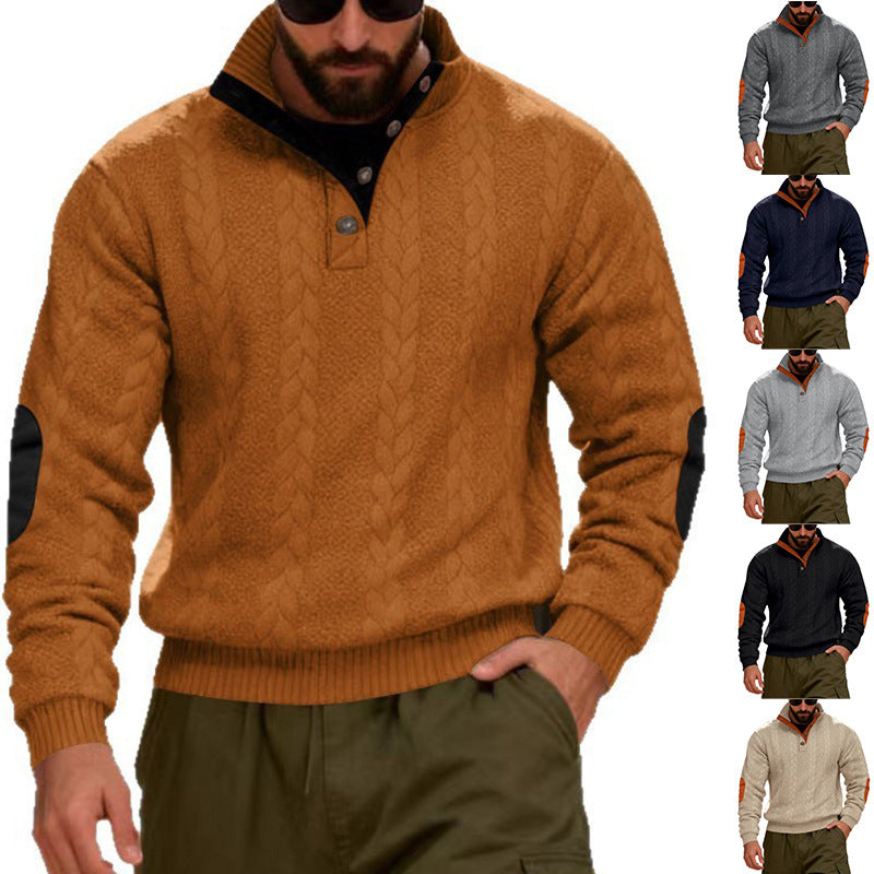 Herren strukturierter Pullover mit hohen Kragen und Druckknopfdetails Aliams