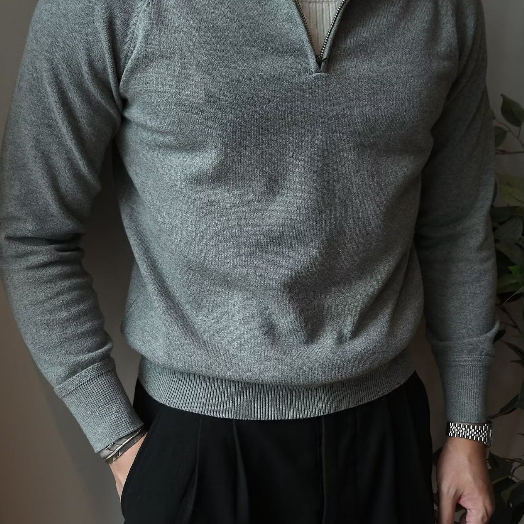 Herren Strickpullover mit kurzem Reißverschluss und sportlichem Stehkragen Aliams