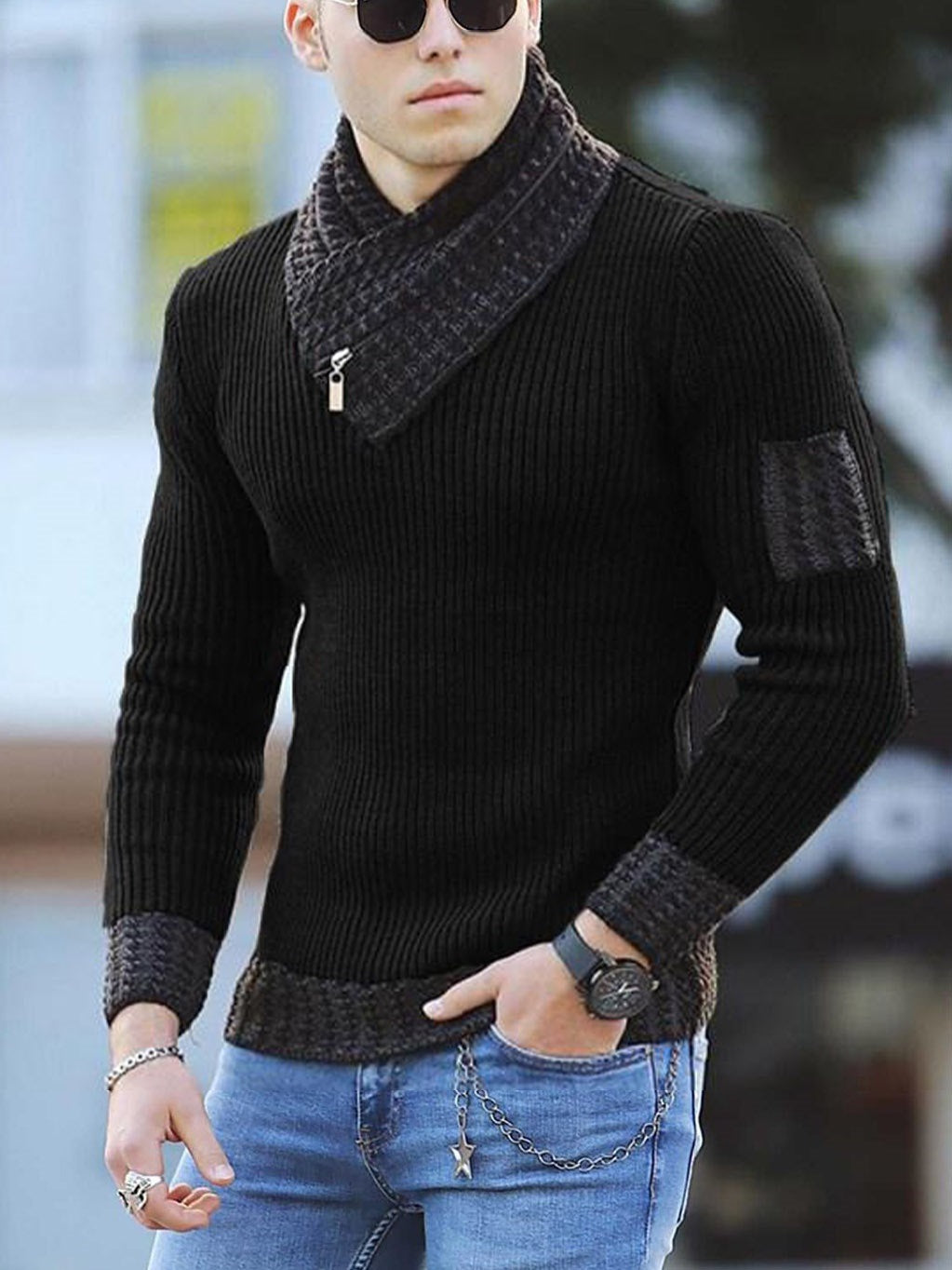 Herren strukturierter Pullover mit modernem Stehkragen Aliams