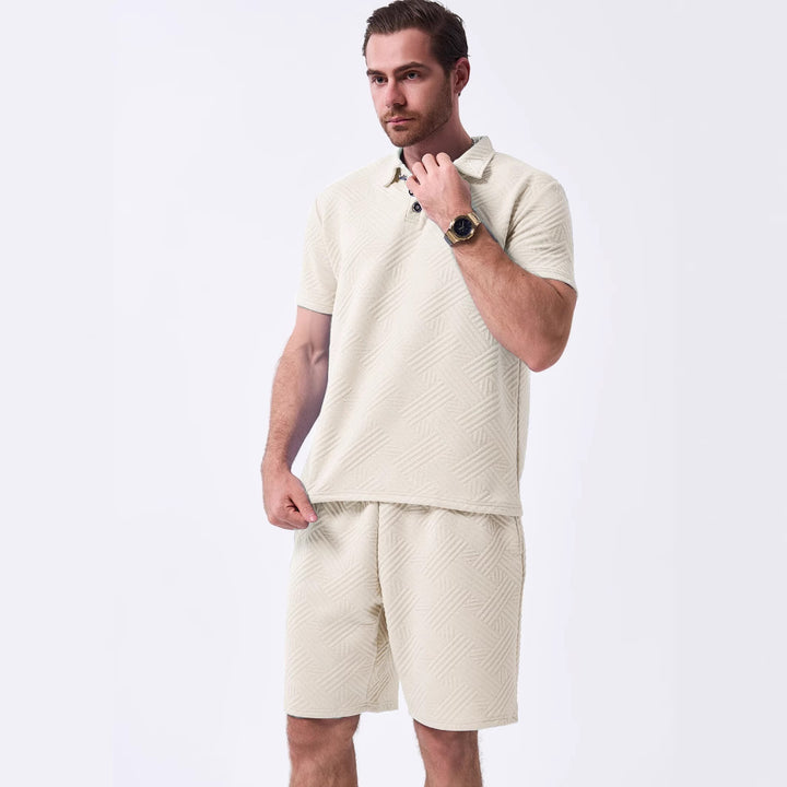 Herren sportliches Kurzarm-Polohemd und Shorts-Set mit atmungsaktivem Design und moderner Struktur Aliams
