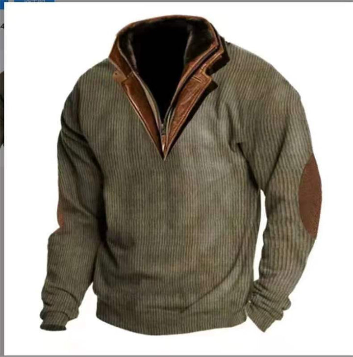 Herren Strickpullover mit Lederdetails und hohem Kragen Aliams