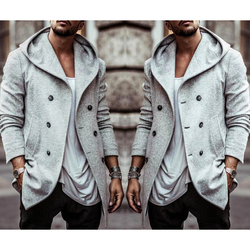 Herren stylischer Hoodie-Mantel mit doppelter Knopfreihe und weitem Kragen Aliams
