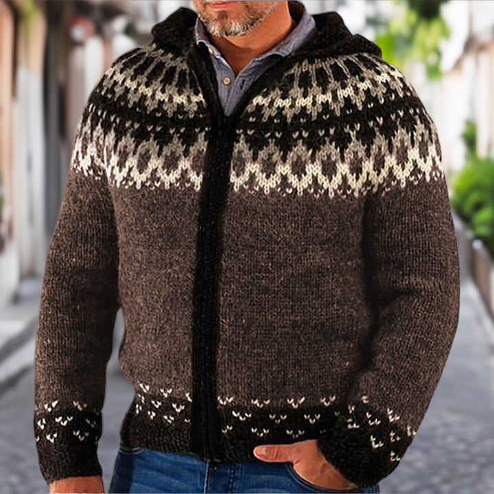 Herren Strickjacke mit traditionellem Norweger-Muster und praktischen Reißverschluss Aliams