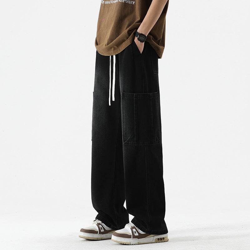 Herren Überdimensionierte Jeans-Hose mit multifunktionalen Taschen Aliams