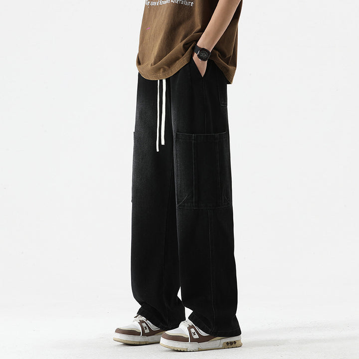 Herren Überdimensionierte Jeans-Hose mit multifunktionalen Taschen Aliams