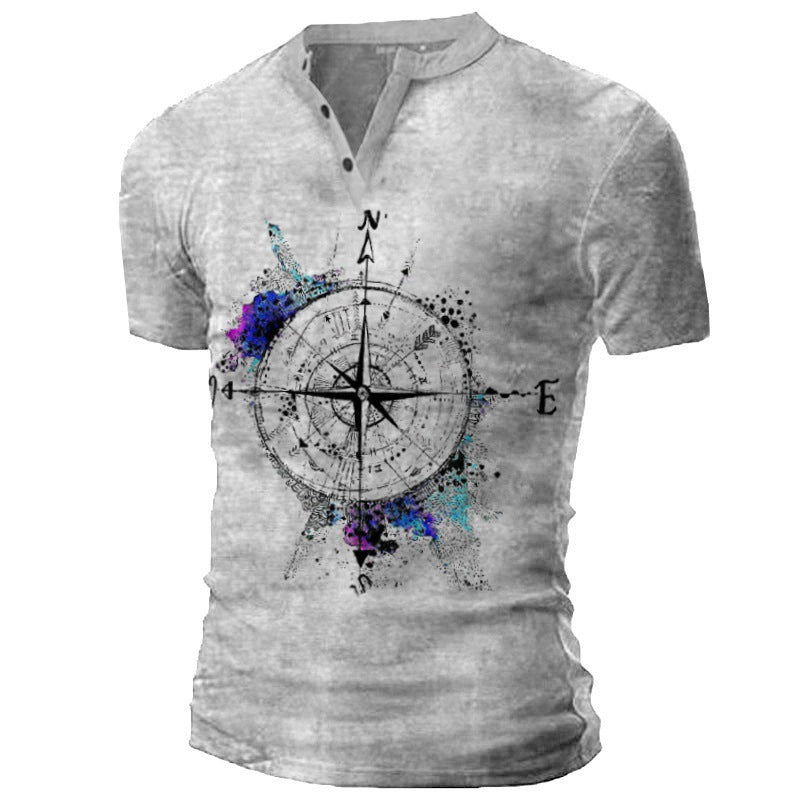 Herren T-Shirt mit kreativem Kompassdesign und innovativer Waschung Aliams