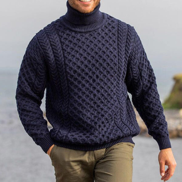 Herren Strickpullover mit Zopfmuster und hohem Kragen Aliams