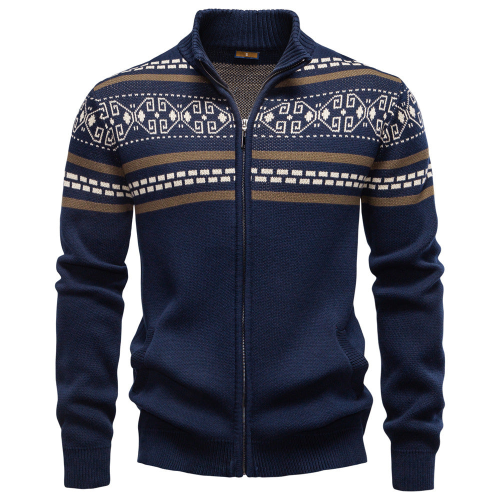 Herren Strickjacke mit modernem Zipper-Design und Muster Aliams