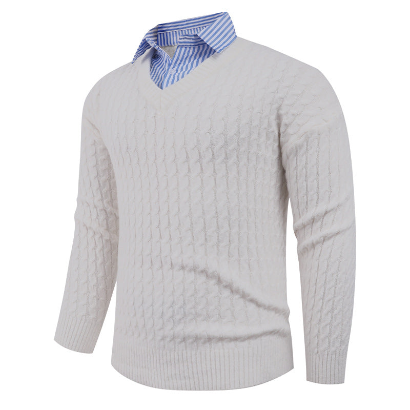 Herren Strickpullover mit Zopfmuster und V-Ausschnitt Aliams