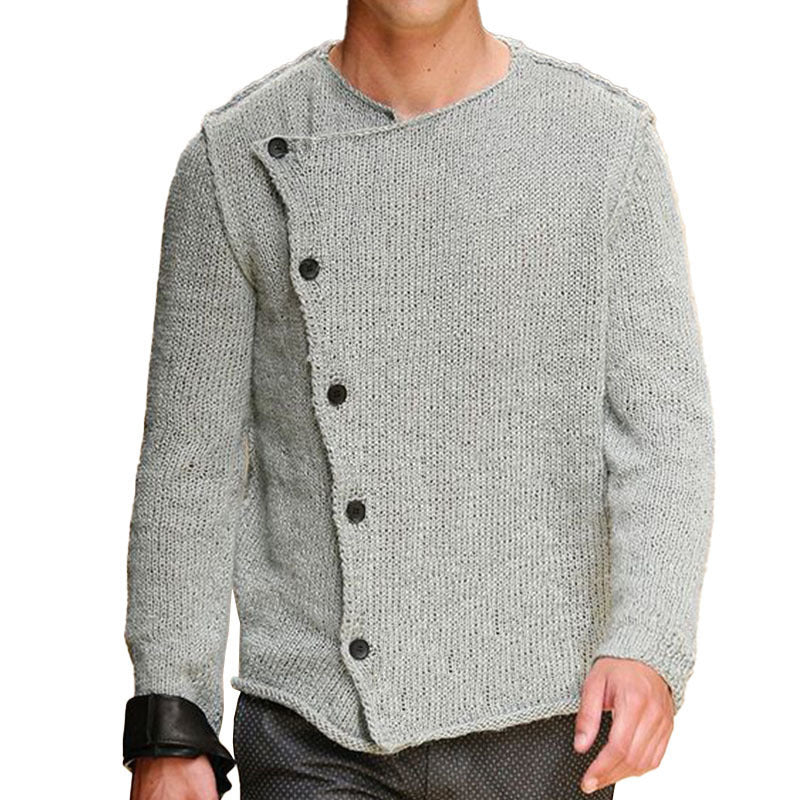 Herren Strickpullover mit innovativem Stehkragen und asymmetrischer Knopfleiste Aliams