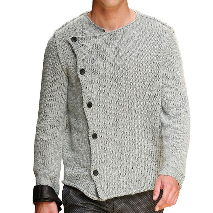 Herren Strickpullover mit innovativem Stehkragen und asymmetrischer Knopfleiste Aliams