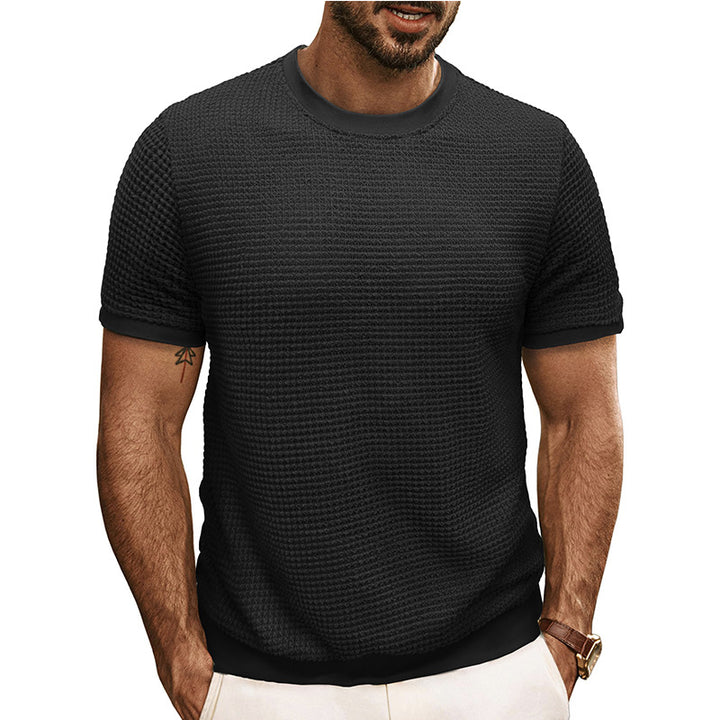 Herren Strukturiertes Kurzarm-T-Shirt aus atmungsaktivem Baumwollmix mit Rundhalsausschnitt Aliams