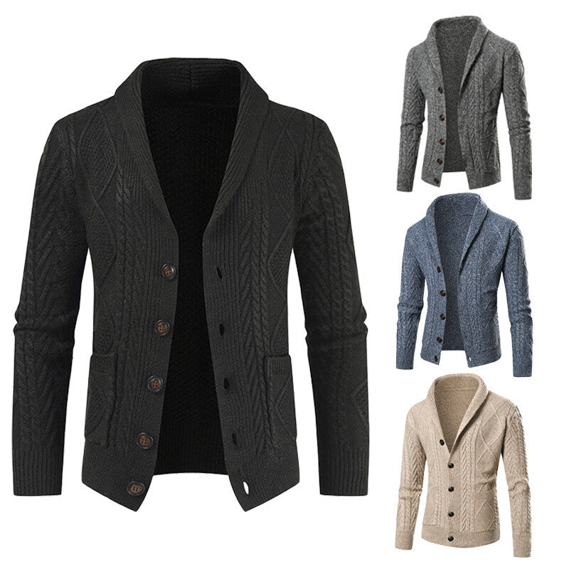 Herren Strickjacke mit modernem Zopfmuster und aufgesetzten Taschen Aliams