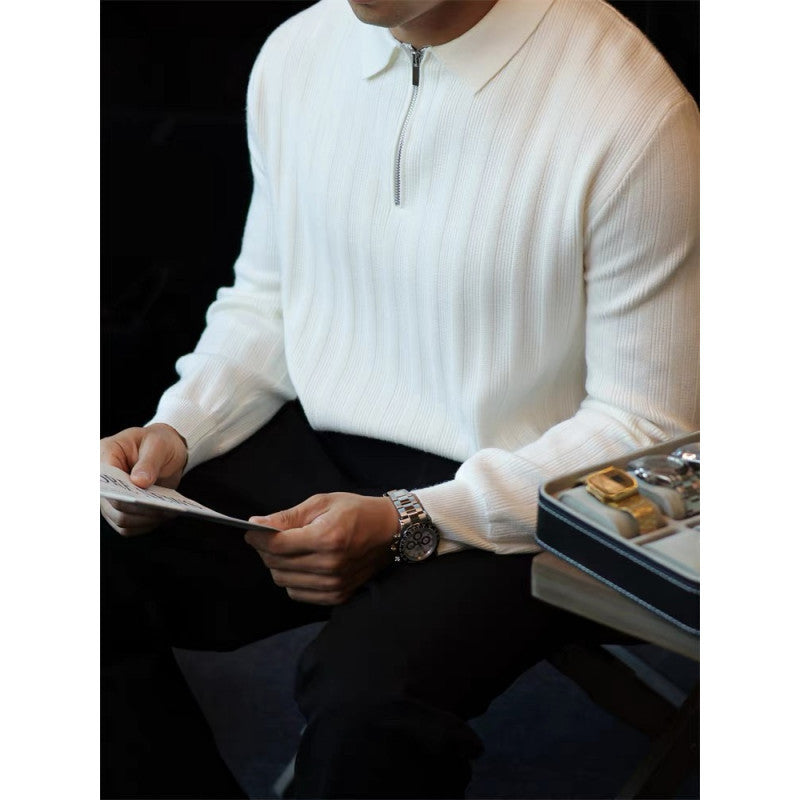 Herren Strickpullover mit Kragen und praktischem Reißverschluss Aliams