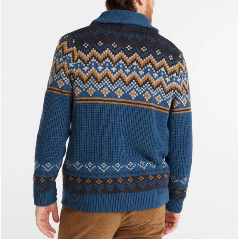Herren Strickjacke mit traditionellem Norweger-Muster und großen Taschen Aliams