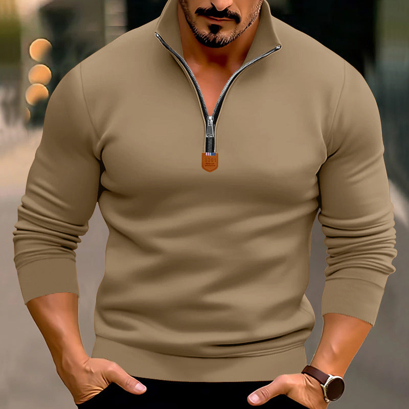 Herren sportlicher Pullover mit halbem Reißverschluss und Rippstruktur Aliams