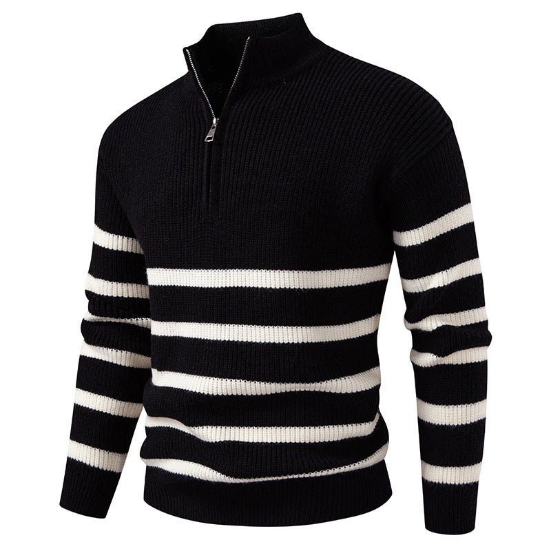 Herren Strickpullover mit modernem Halbreißverschluss und gestreiftem Design Aliams