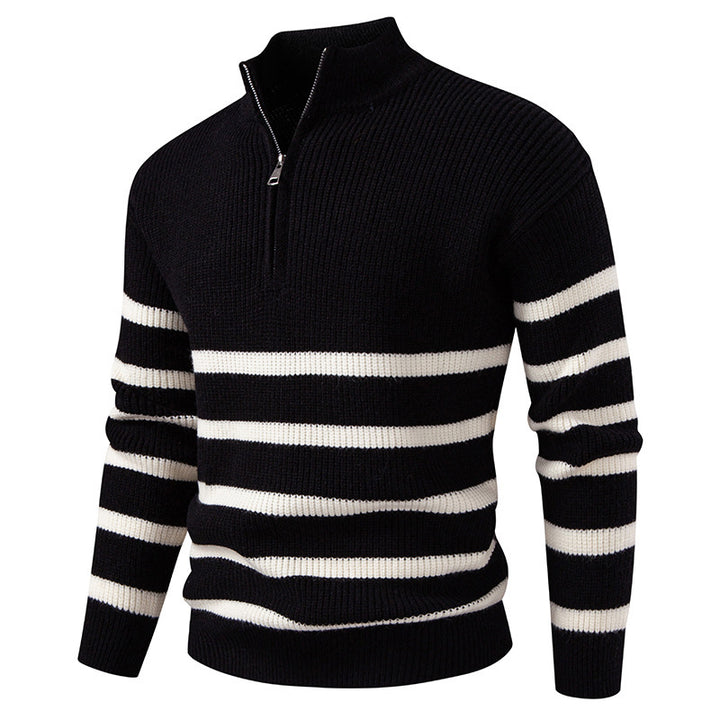 Herren Strickpullover mit modernem Halbreißverschluss und gestreiftem Design Aliams
