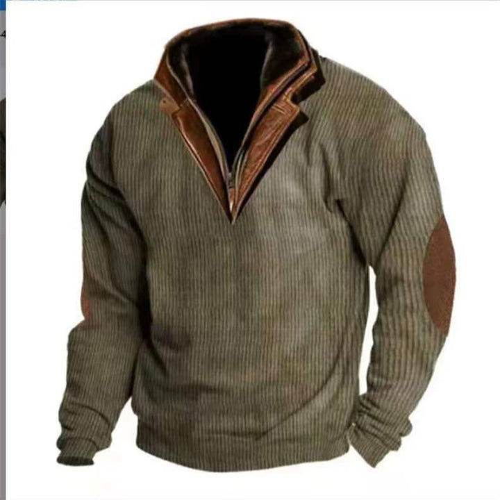 Herren Strickpullover mit Lederdetails und hohem Kragen Aliams
