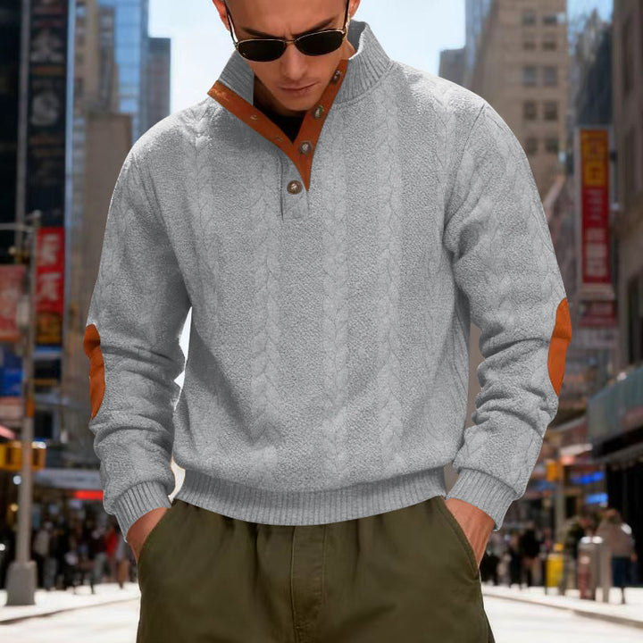 Herren strukturierter Pullover mit hohen Kragen und Druckknopfdetails Aliams