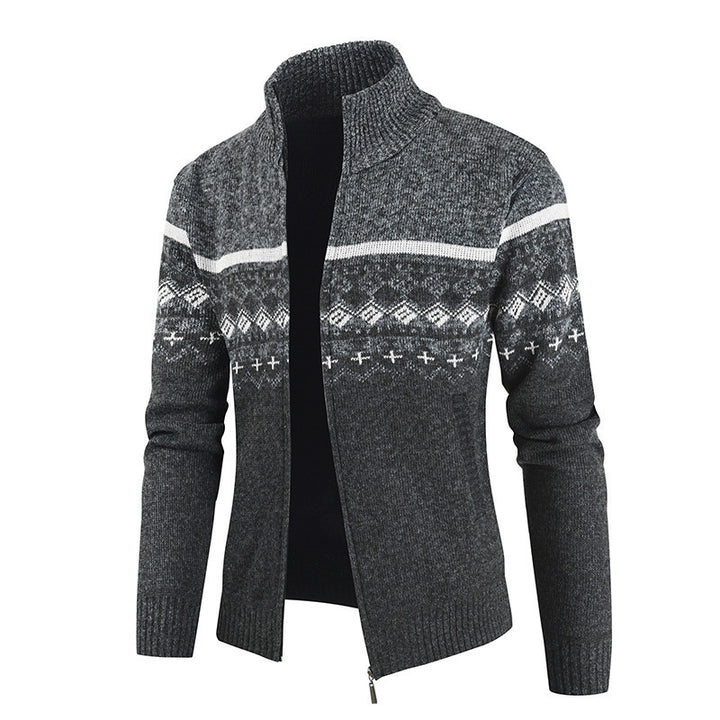 Herren Strickjacke mit Wintermuster und hohem Stehkragen Aliams