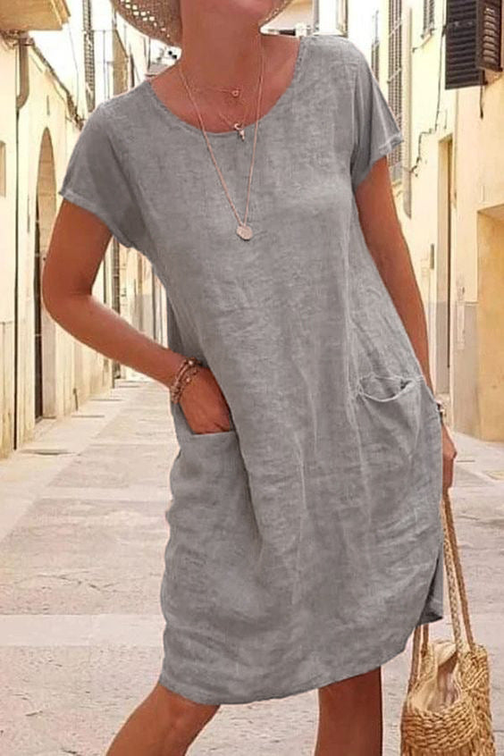 Aliams | Leinen Casual Kleid mit Taschen
