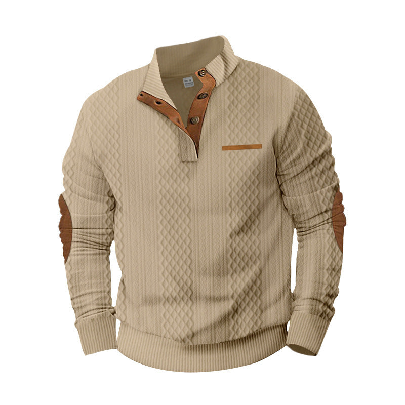 Herren Strickpullover mit klassischer Knopfleiste und Lederdetails Aliams