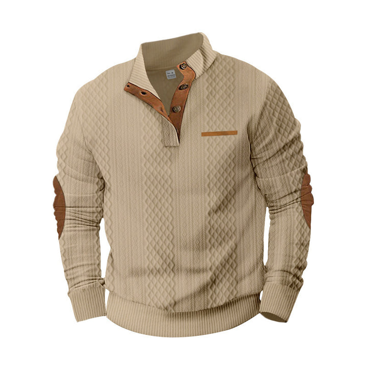 Herren Strickpullover mit klassischer Knopfleiste und Lederdetails Aliams