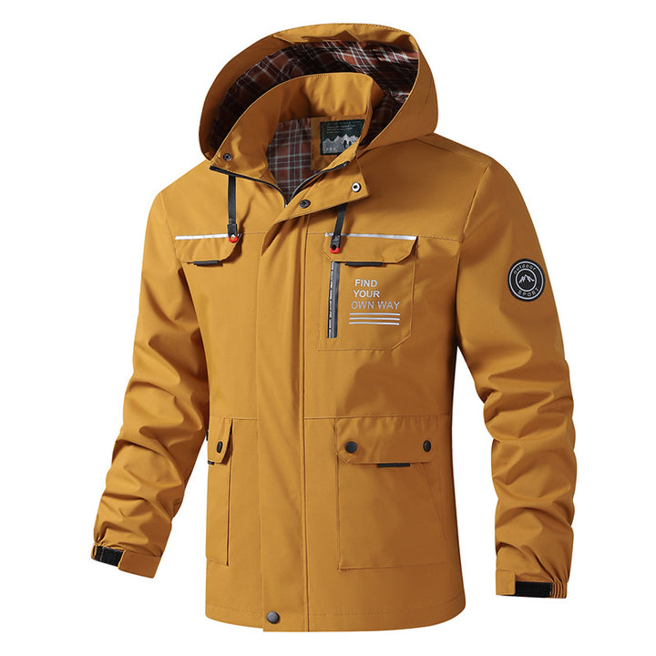 Herren wetterfeste Abenteuerjacke mit Kapuze und multifunktionalen Taschen Aliams