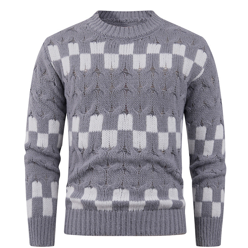 Herren Strickpullover mit kreativen geometrischen Mustern und hohem Kragen Aliams