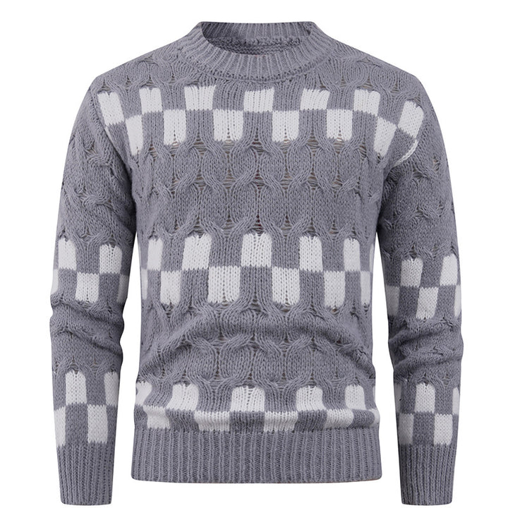 Herren Strickpullover mit kreativen geometrischen Mustern und hohem Kragen Aliams