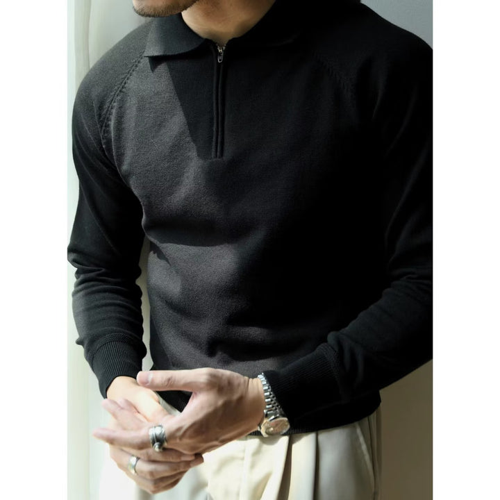 Herren Strickpullover mit kurzem Reißverschluss und sportlichem Stehkragen Aliams