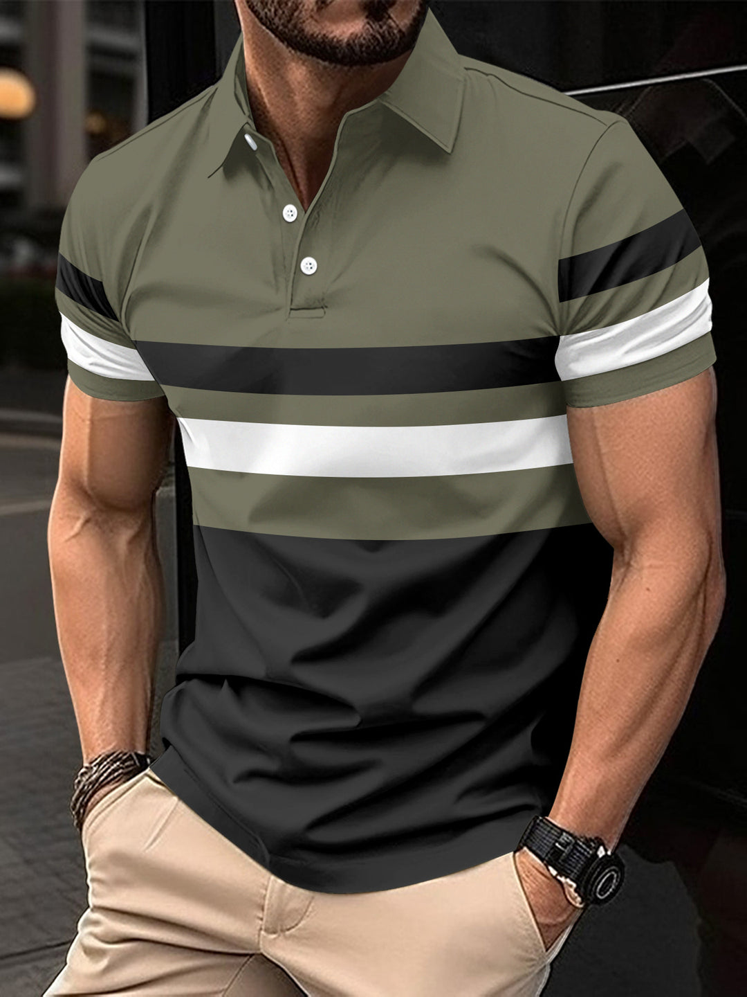 Herren Trendy Gestreiftes Aktiv Polo-Shirt Aliams