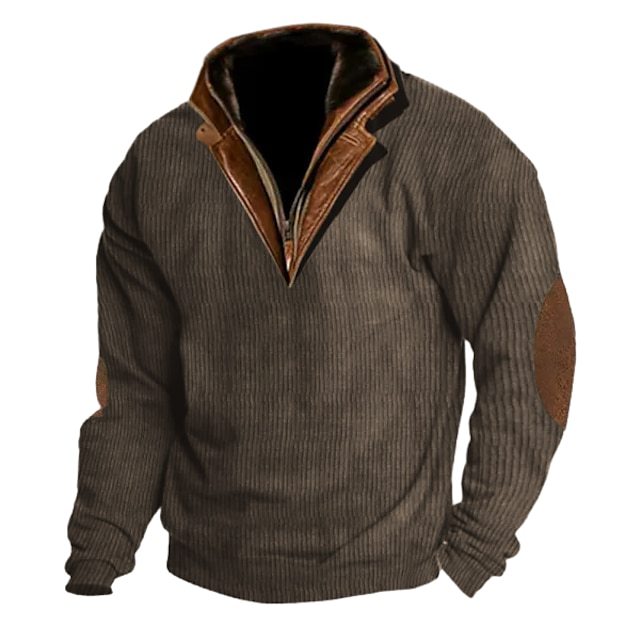 Herren Strickpullover mit Lederdetails und hohem Kragen Aliams