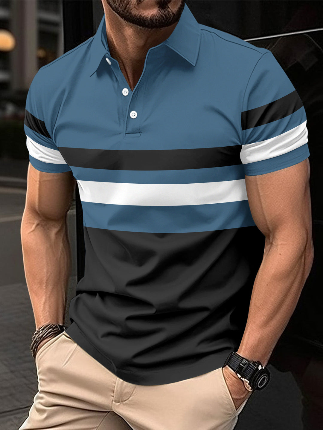 Herren Trendy Gestreiftes Aktiv Polo-Shirt Aliams