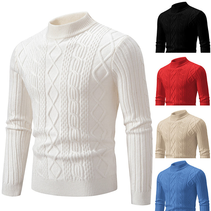 Herren Strickpullover mit hohem Kragen und Zopfmuster Aliams