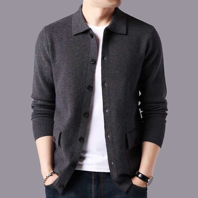Herren Strukturierte Strickjacke mit Knopfverschluss und praktischen Taschen Aliams