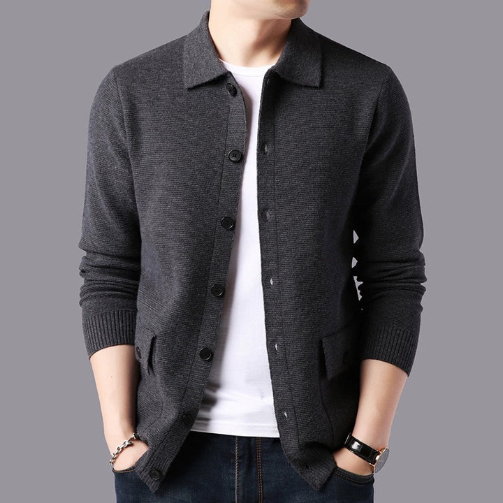 Herren Strukturierte Strickjacke mit Knopfverschluss und praktischen Taschen Aliams