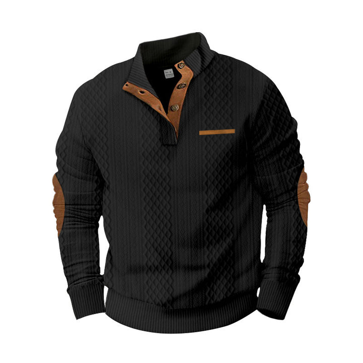 Herren Strickpullover mit klassischer Knopfleiste und Lederdetails Aliams