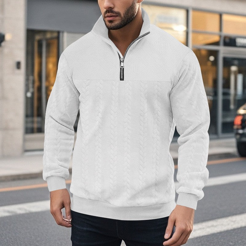 Herren stylischer Fleece-Pullover mit hohem Kragen und grobem Strickmuster Aliams
