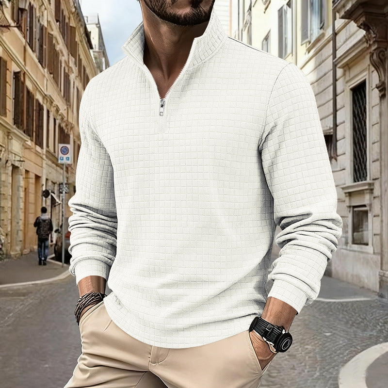 Herren sportlicher Pullover mit Halbreißverschluss und strukturierter Oberfläche Aliams