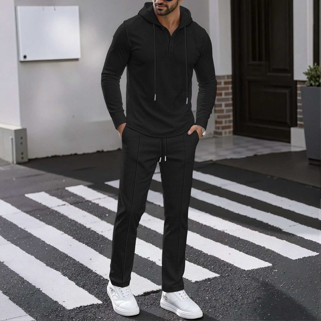 Herren Sportliches Zweiteiler Set mit atmungsaktivem Kapuzenoberteil und schlanker Jogginghose Aliams