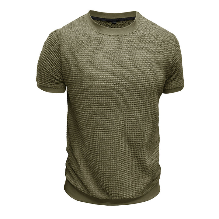 Herren Strukturiertes Kurzarm-T-Shirt aus atmungsaktivem Baumwollmix mit Rundhalsausschnitt Aliams