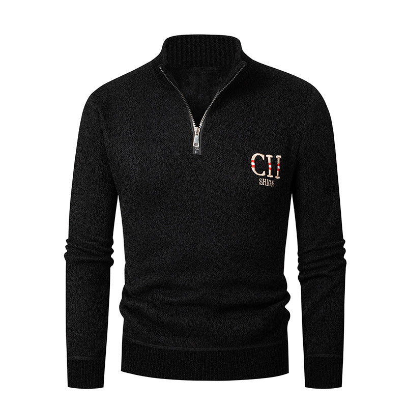 Herren stylischer Strickpullover mit Stehkragen und Reißverschluss Aliams