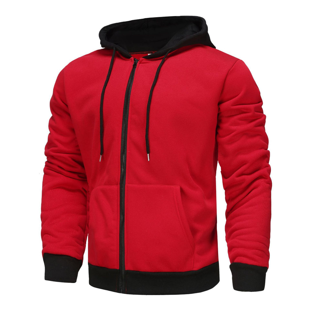 Herren Zip-Hoodie mit Kontrastfarbe und Kängurutasche Aliams