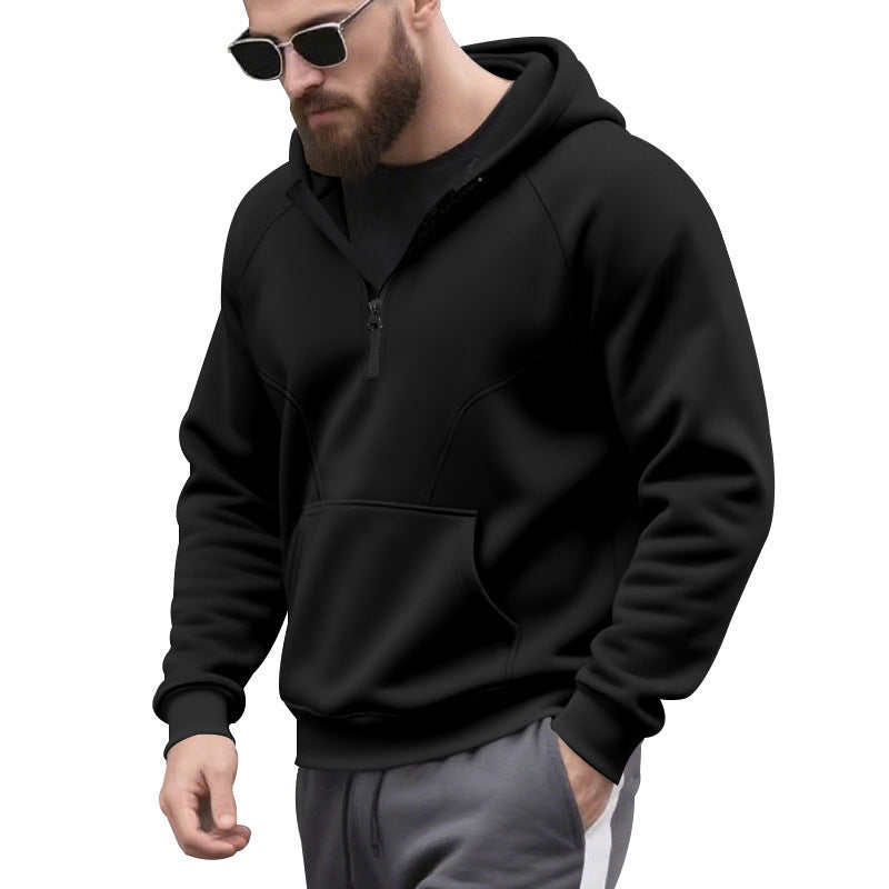 Herren sportlicher Kapuzenpullover mit kurzer Reißverschlussöffnung und Kängurutasche Aliams