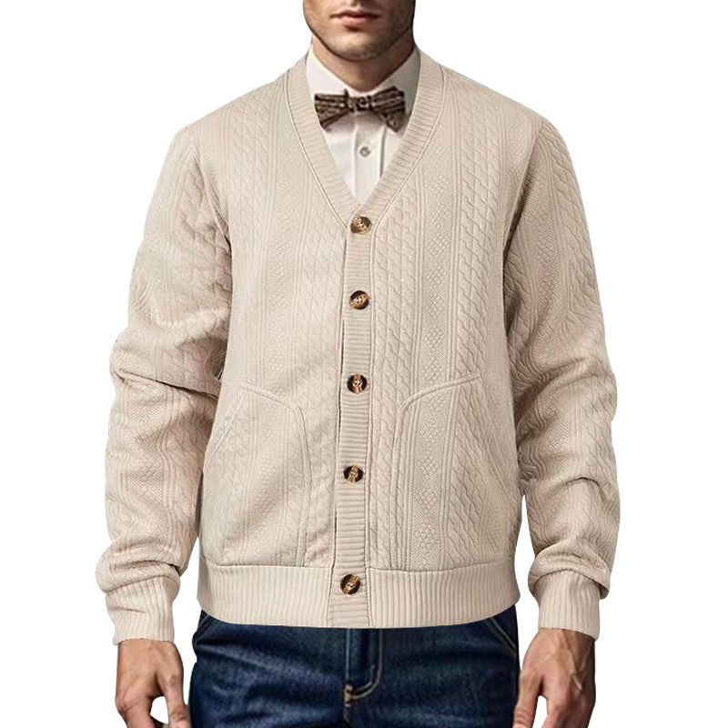 Herren Strickjacke mit V-Ausschnitt und praktischen Taschen Aliams