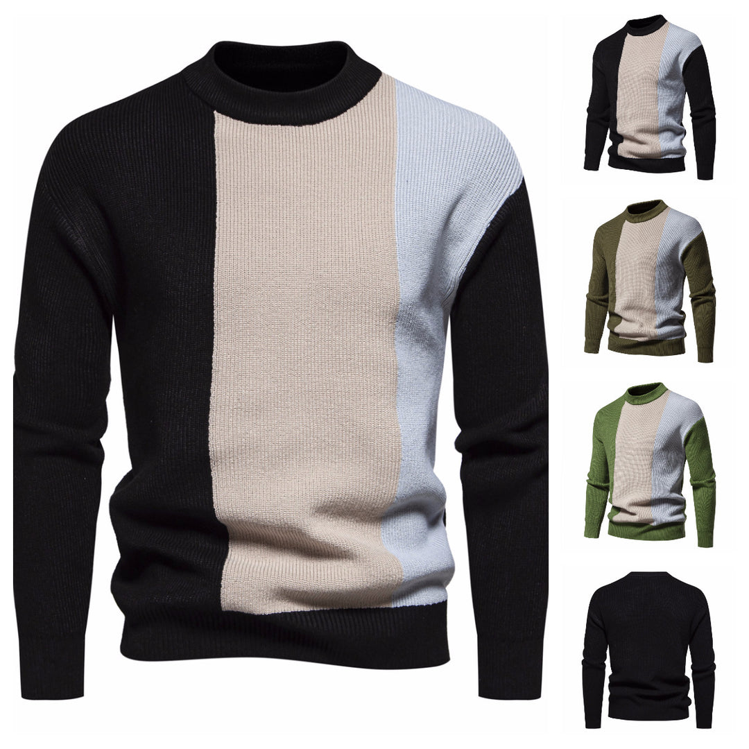 Herren Strickpullover mit modernem Farbblockdesign und hohem Kragen Aliams